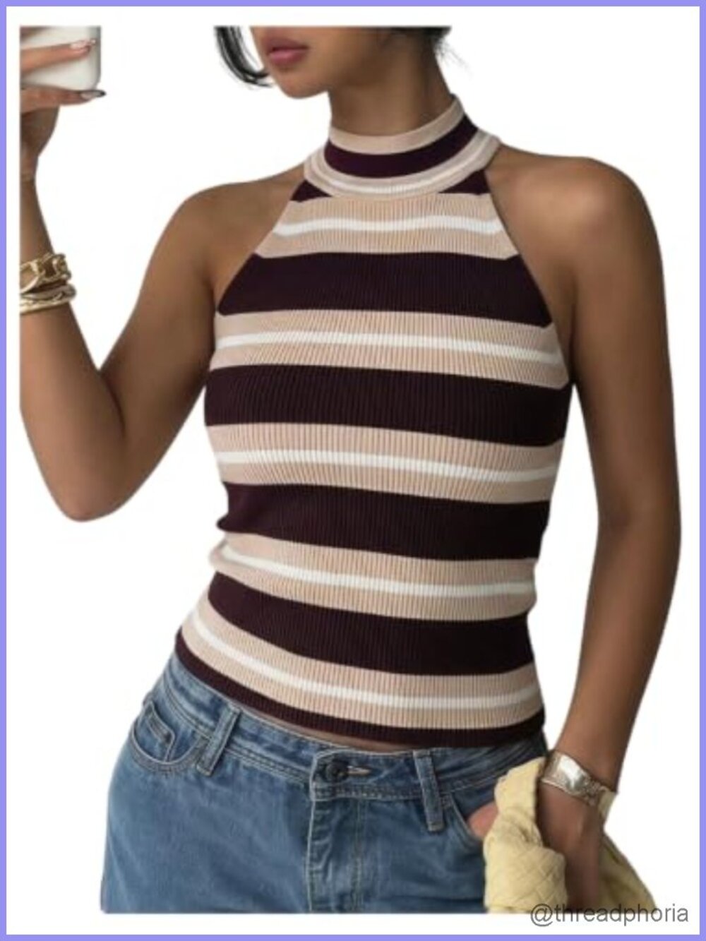 Y2K Striped Halter Knit Vest Top